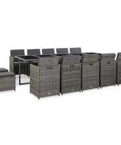 vidaXL 15 Piece Outdoor Dining Set with Cushions Poly Rattan Anthracite