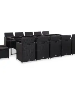 vidaXL 15 Piece Outdoor Dining Set with Cushions Poly Rattan Black