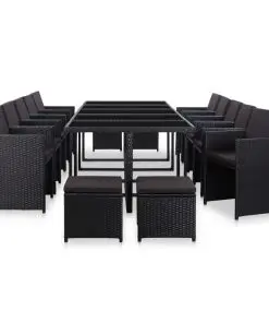 vidaXL 15 Piece Outdoor Dining Set with Cushions Poly Rattan Black