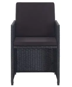 vidaXL 15 Piece Outdoor Dining Set with Cushions Poly Rattan Black
