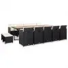 vidaXL 15 Piece Outdoor Dining Set with Cushions Poly Rattan Black