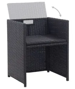 vidaXL 17 Piece Outdoor Dining Set with Cushions Poly Rattan Black