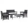 vidaXL 4 Piece Garden Lounge Set with Cushion Poly Rattan Black