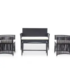 vidaXL 4 Piece Garden Lounge Set with Cushion Poly Rattan Black