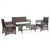 vidaXL 4 Piece Garden Lounge Set with Cushion Poly Rattan Brown