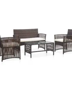 vidaXL 4 Piece Garden Lounge Set with Cushion Poly Rattan Brown