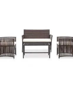 vidaXL 4 Piece Garden Lounge Set with Cushion Poly Rattan Brown