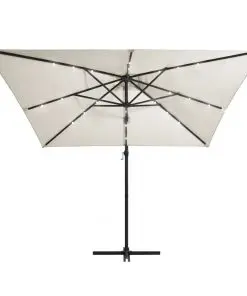 vidaXL Cantilever Umbrella with LED lights and Steel Pole 250×250 cm Sand