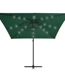 vidaXL Cantilever Umbrella with LED lights and Steel Pole 250×250 cm Green