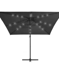 vidaXL Cantilever Umbrella with LED lights and Steel Pole 250×250 cm Anthracite