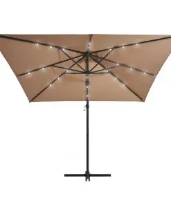 vidaXL Cantilever Umbrella with LED lights and Steel Pole 250×250 cm Taupe