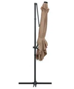 vidaXL Cantilever Umbrella with LED lights and Steel Pole 250×250 cm Taupe