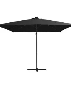 vidaXL Cantilever Umbrella with LED lights and Steel Pole 250×250 cm Black