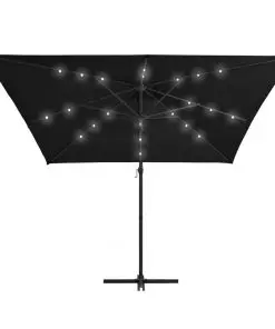 vidaXL Cantilever Umbrella with LED lights and Steel Pole 250×250 cm Black