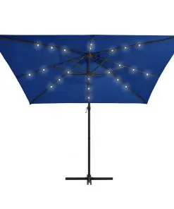 vidaXL Cantilever Umbrella with LED lights and Steel Pole 250×250 cm Azure Blue