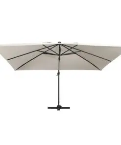 vidaXL Cantilever Umbrella with LED Lights and Aluminium Pole 400×300 cm Sand