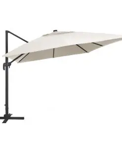 vidaXL Cantilever Umbrella with LED Lights and Aluminium Pole 400×300 cm Sand