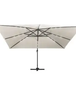 vidaXL Cantilever Umbrella with LED Lights and Aluminium Pole 400×300 cm Sand