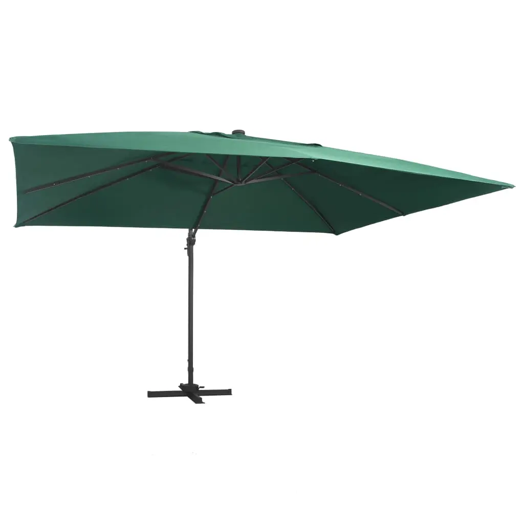 vidaXL Cantilever Umbrella with LED Lights and Aluminium Pole 400×300 cm Green