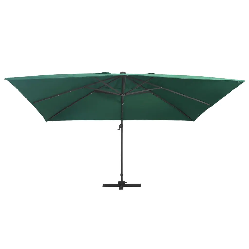 vidaXL Cantilever Umbrella with LED Lights and Aluminium Pole 400×300 cm Green