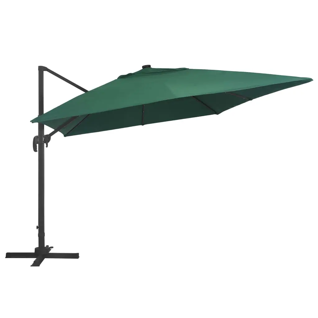 vidaXL Cantilever Umbrella with LED Lights and Aluminium Pole 400×300 cm Green