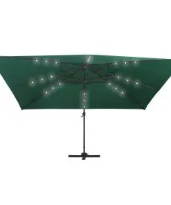 vidaXL Cantilever Umbrella with LED Lights and Aluminium Pole 400×300 cm Green