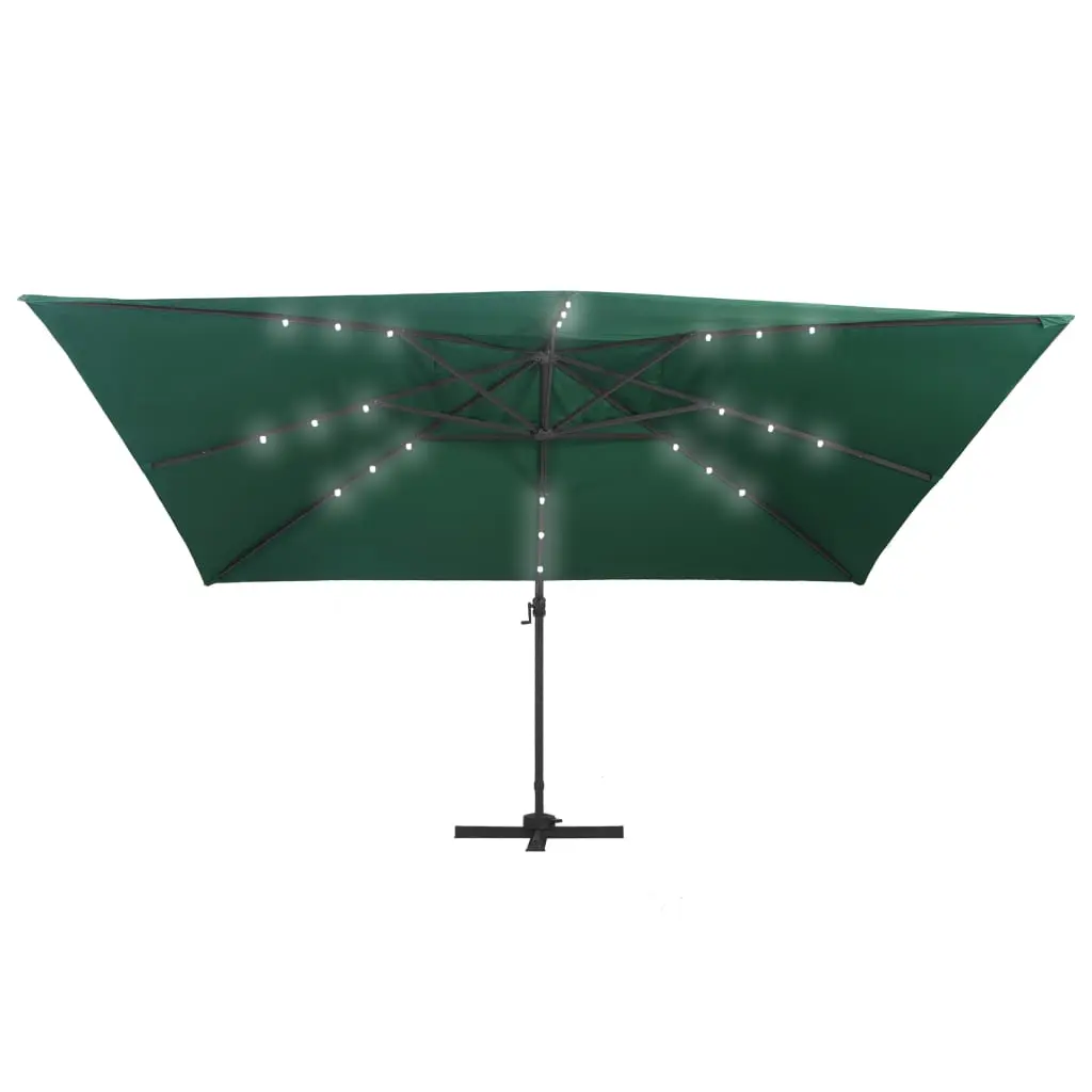 vidaXL Cantilever Umbrella with LED Lights and Aluminium Pole 400×300 cm Green