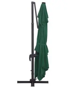 vidaXL Cantilever Umbrella with LED Lights and Aluminium Pole 400×300 cm Green