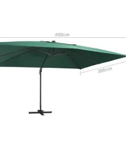 vidaXL Cantilever Umbrella with LED Lights and Aluminium Pole 400×300 cm Green