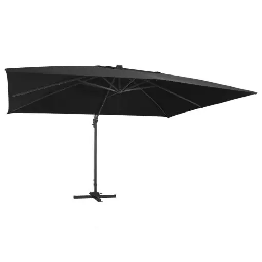 vidaXL Cantilever Umbrella with LED Lights and Aluminium Pole 400×300 cm Black