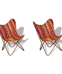vidaXL Butterfly Chairs 2 pcs Multicolour Chindi Fabric