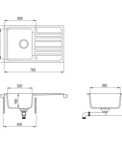 vidaXL Granite Kitchen Sink Single Basin with Drainer Reversible Black