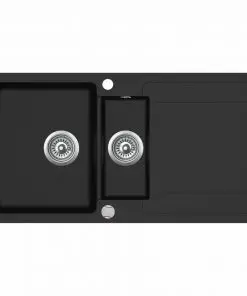 vidaXL Granite Kitchen Sink Double Basin Black