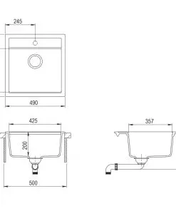 vidaXL Granite Kitchen Sink Single Basin Grey