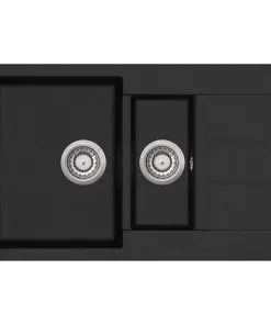 vidaXL Granite Kitchen Sink Double Basin Black