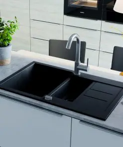 vidaXL Granite Kitchen Sink Double Basin Black