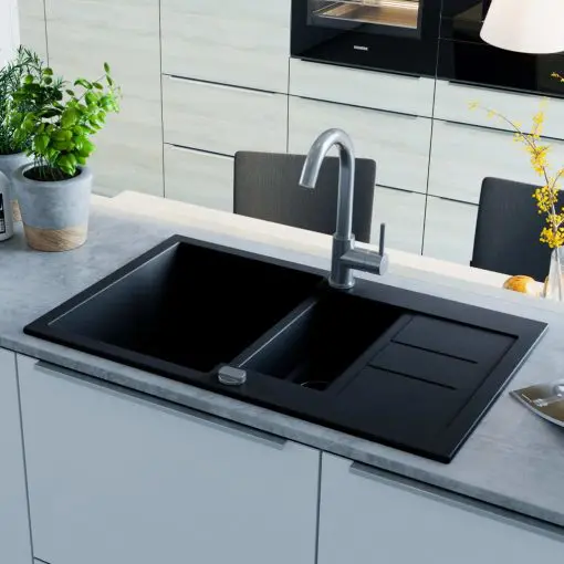 vidaXL Granite Kitchen Sink Double Basin Black