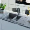 vidaXL Granite Kitchen Sink Double Basin Grey