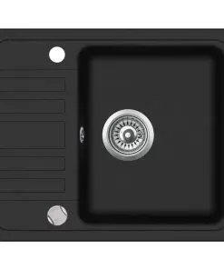 vidaXL Granite Kitchen Sink Single Basin Black