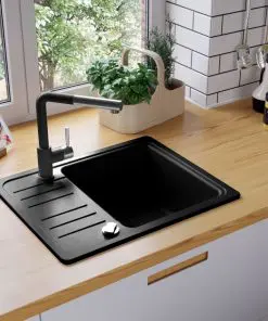 vidaXL Granite Kitchen Sink Single Basin Black