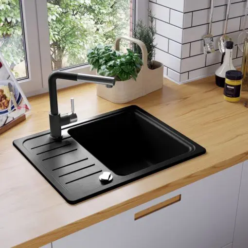 vidaXL Granite Kitchen Sink Single Basin Black