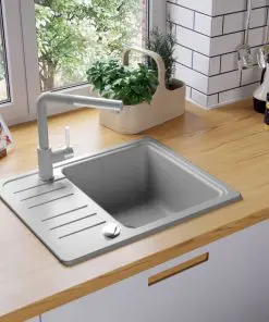 vidaXL Granite Kitchen Sink Single Basin Grey