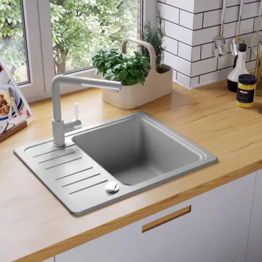 vidaXL Granite Kitchen Sink Single Basin Grey