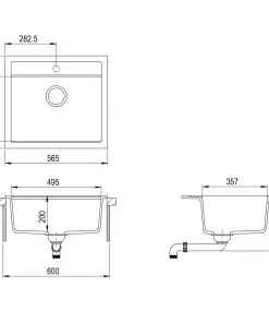 vidaXL Granite Kitchen Sink Single Basin Black