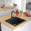 vidaXL Granite Kitchen Sink Single Basin Black