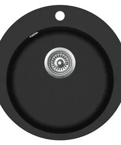 vidaXL Granite Kitchen Sink Single Basin Round Black