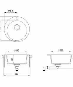 vidaXL Granite Kitchen Sink Single Basin Round Black
