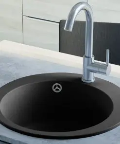 vidaXL Granite Kitchen Sink Single Basin Round Black