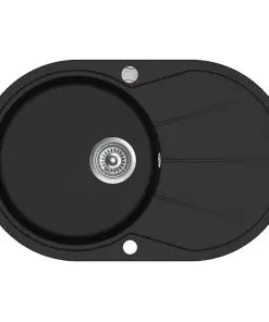 vidaXL Granite Kitchen Sink Single Basin Oval Black