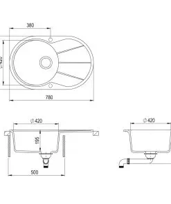 vidaXL Granite Kitchen Sink Single Basin Oval Black